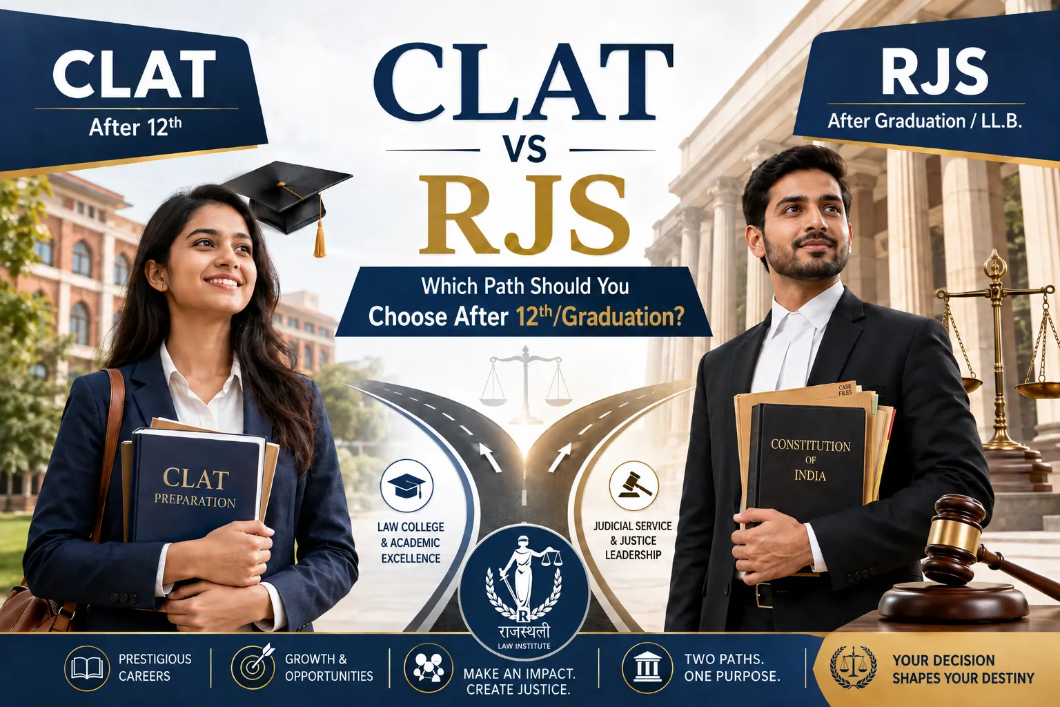 Read more about the article CLAT vs RJS: Which Career Path Should You Choose After 12th or Graduation?